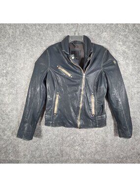 Mauritius Sofia Leather Moto Jacket Women 10 Black Asym Zip Biker Genuine